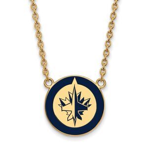 SS 14k Yellow Gold Plated NHL Winnipeg Jets LG Enamel Necklace, 18 In